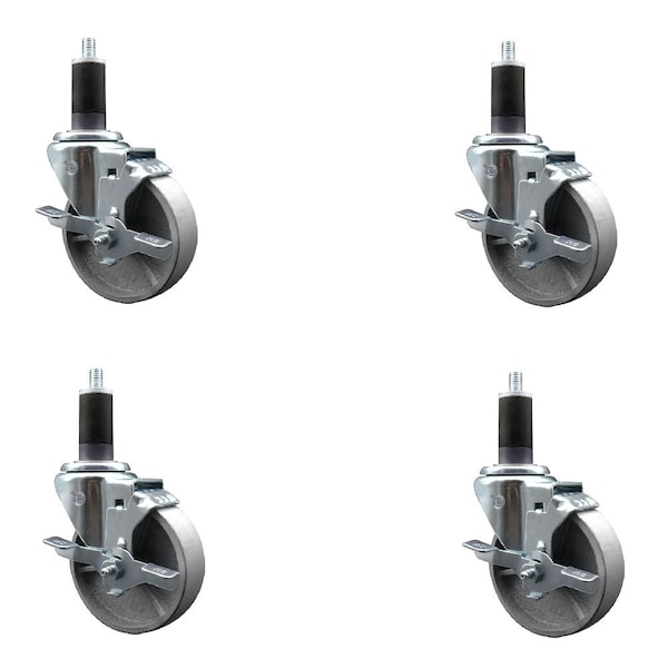 Service Caster 4'' Semi Steel Swivel 1-1/4'' Expanding Stem Caster Set with Brake, 4PK SCC-EX20S414-SSS-TLB-114-4 - main